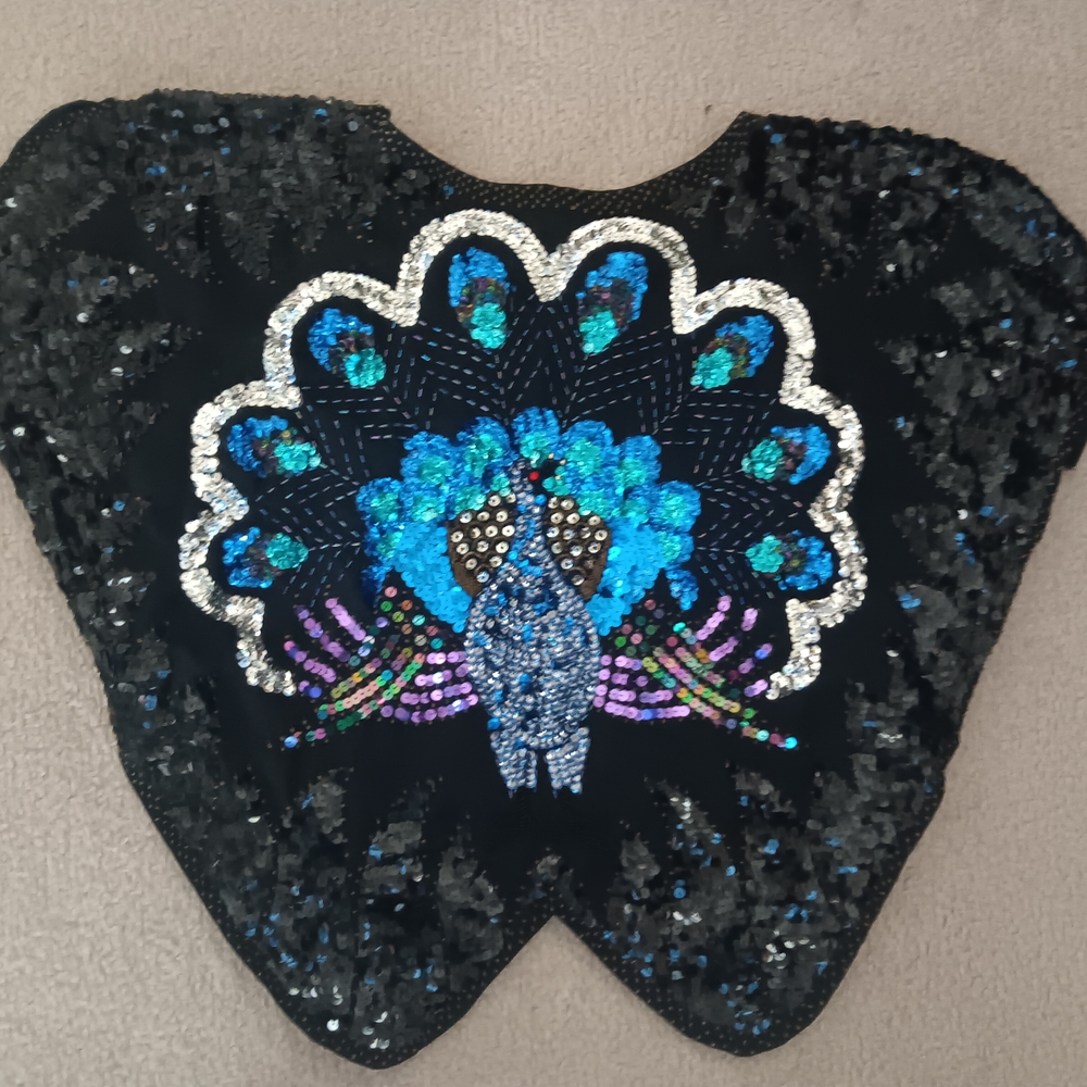 Sequin Peacock Design Blouse - Black and Blue